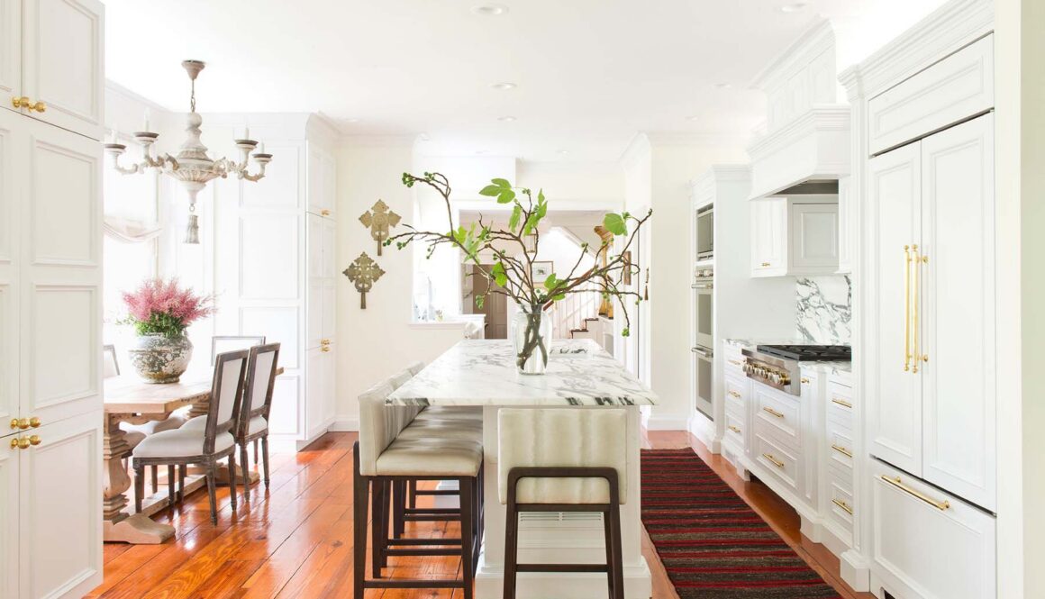 Kitchen viewed from the living room, Charleston interior design by Alexandra Howard